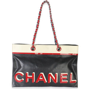 Chanel Vintage Black Red Lambskin No. 5 Star Chain Tote Bag